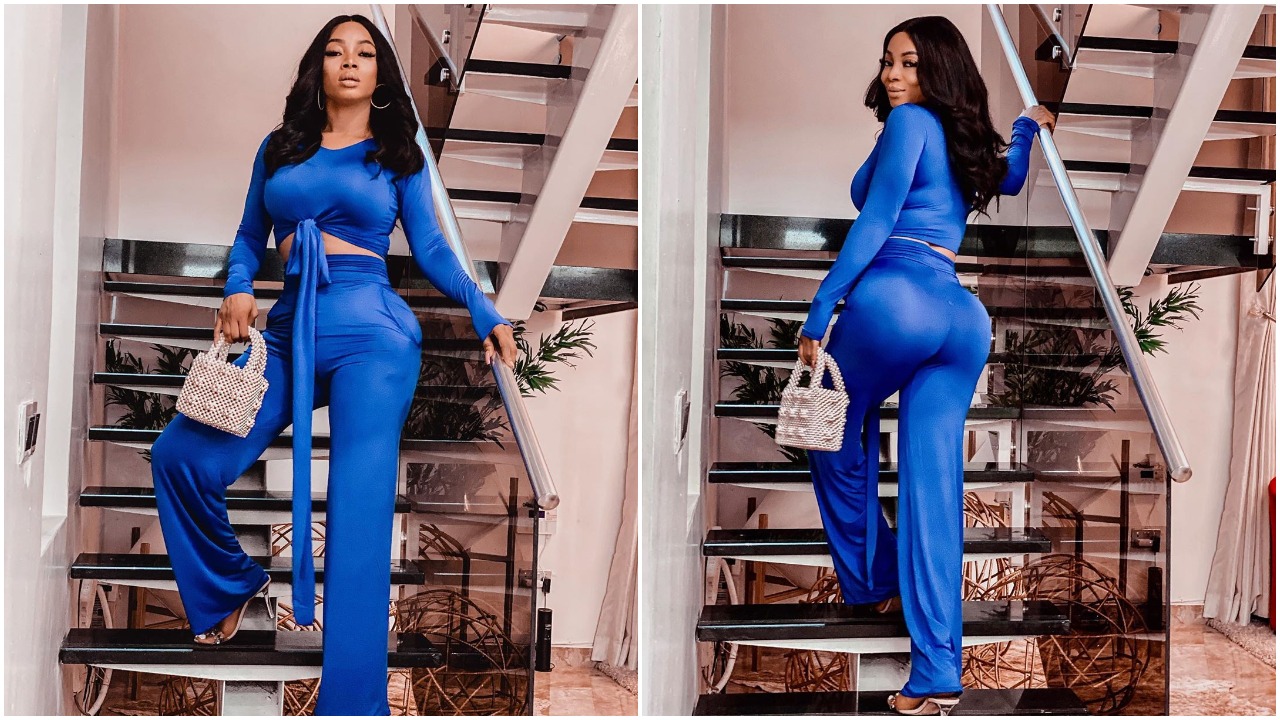 Toke Makinwa Flaunts Major Backside In A Two Piece Blue Jumpsuit Photos