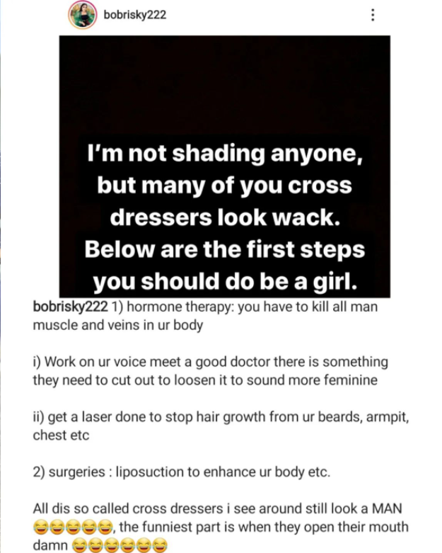 "Many of you Cross dressers are wack" - Bobrisky tells his colleagues as he shares tips on how they can look more girly 1 6277ec3390e4d