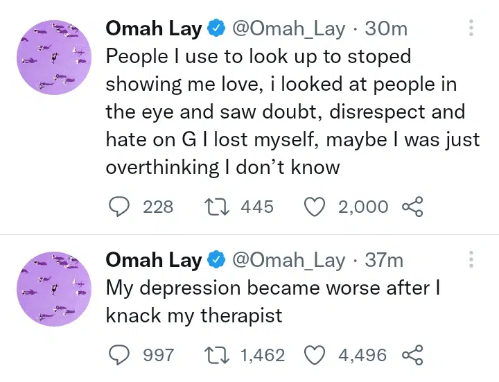 My depression worsened after I slept with my therapist - Singer, Omah Lay opens up 3 My depression became.worst after I knack my therapist Omah Lay Kemi Filani blog.jpg