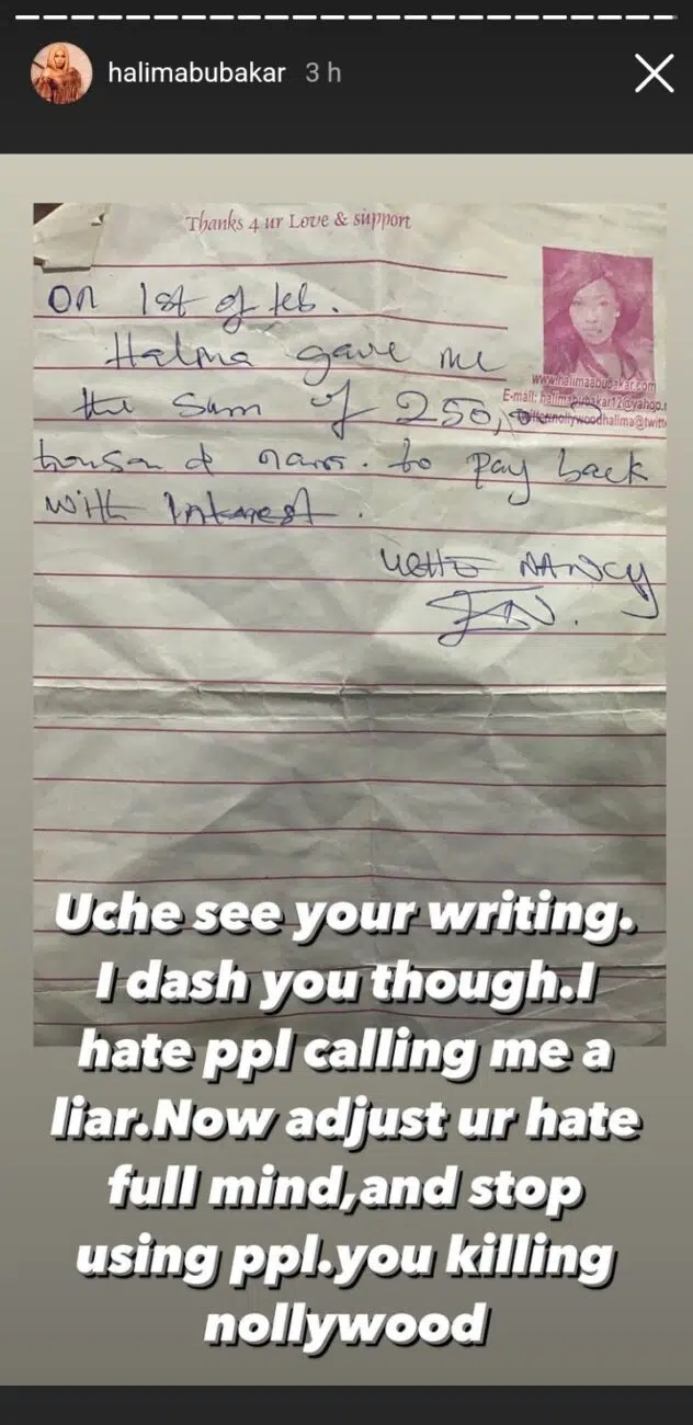 Nigerian actress, Halima Abubakar calls out colleague, Uche Nancy over 250k debt 1 Screenshot 20220921 221702 Chrome